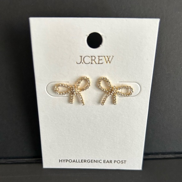 NWT J. Crew Crystal Bow Stud Earrings - Picture 3 of 16